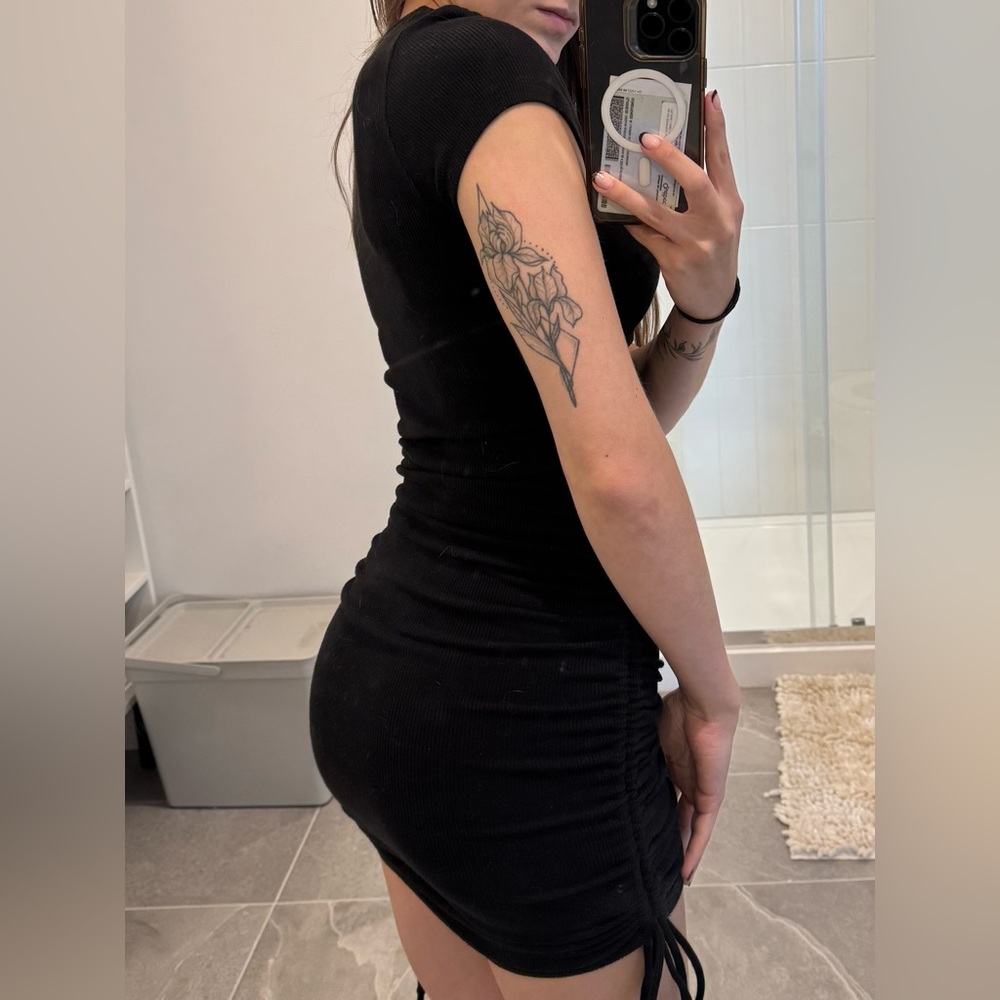 Garage Black Ruched Mini Dress - Picture 2 of 4